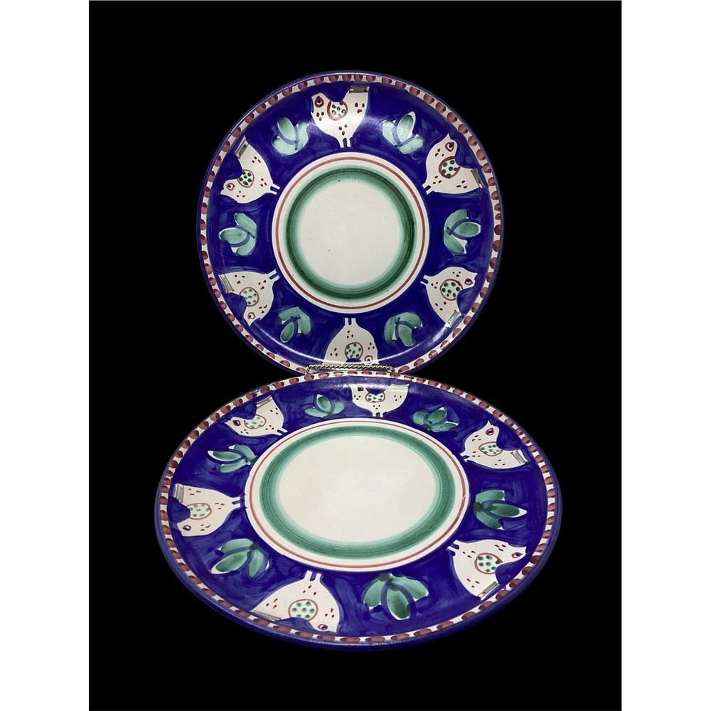 (2) Vietra Solimene Campagna Blue Bird Lg Dinner Plates Chargers 11 3/4" Italy